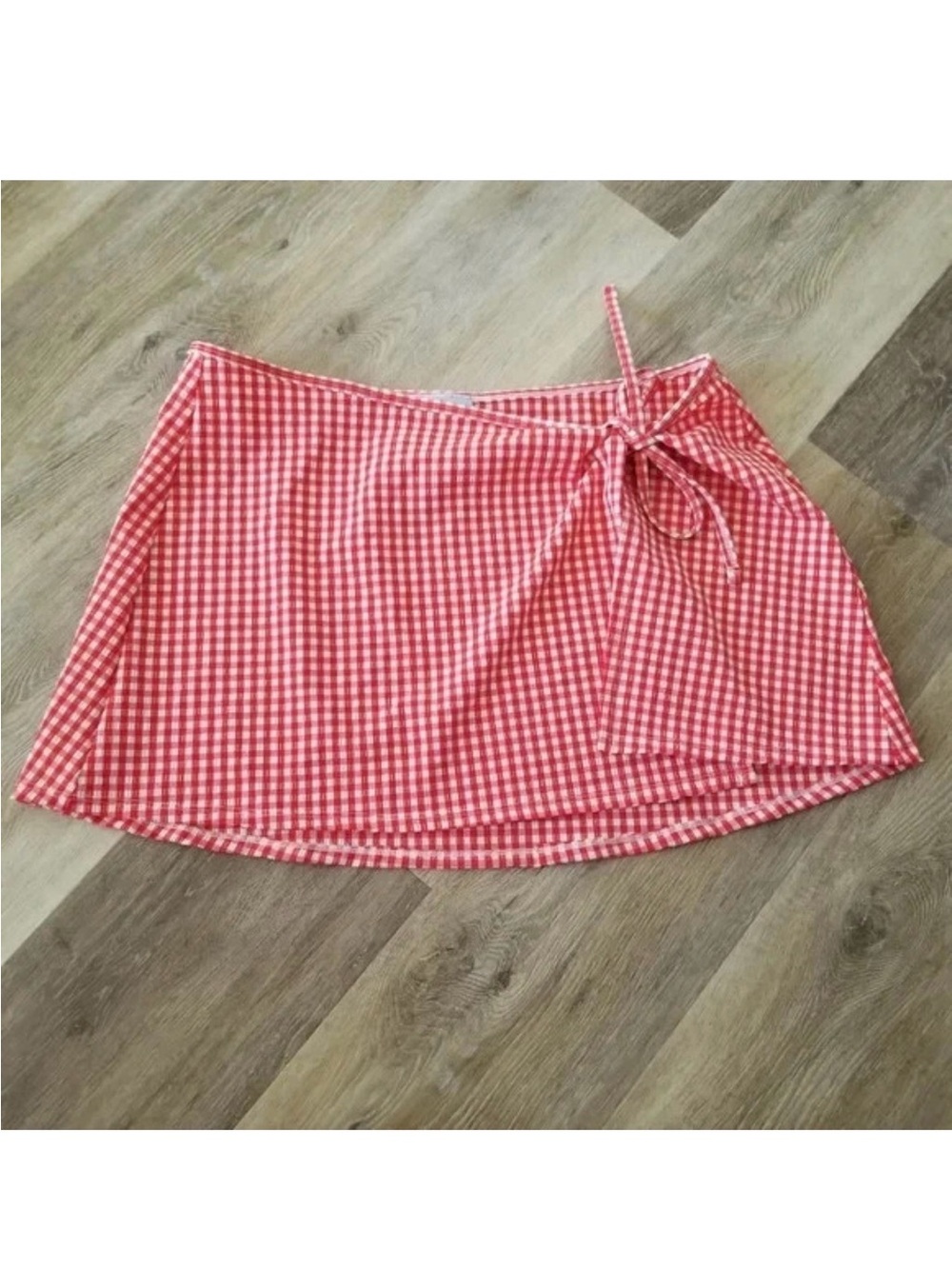 Shade & Shore Red White Gingham Checkered Plaid Swim Skirt Cover Up Size Large - Picture 4 of 5